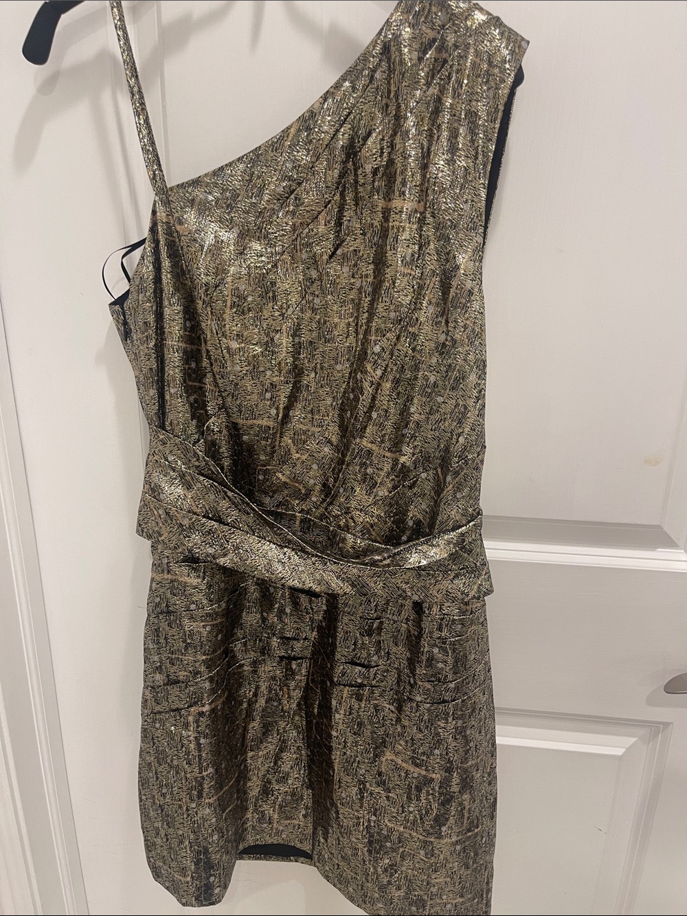 Reiss Metallic Gold One-Shoulder Cocktail Dress